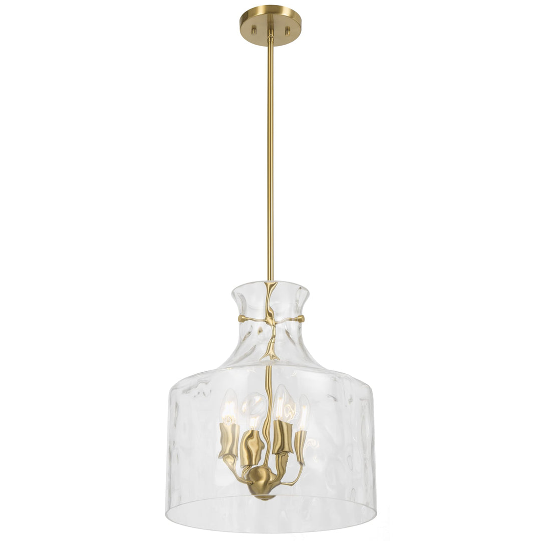 Telbix Perron 4 Light Modern Glass Pendant with Dimpled Decanter-Inspired Shade | Antique Gold
