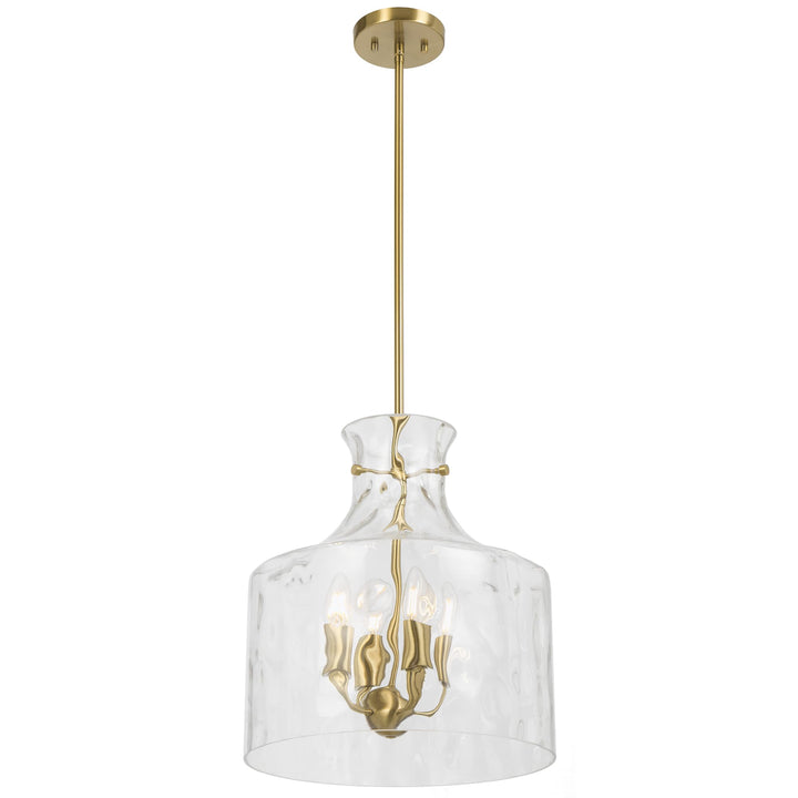 Telbix Perron 4 Light Modern Glass Pendant with Dimpled Decanter-Inspired Shade | Antique Gold