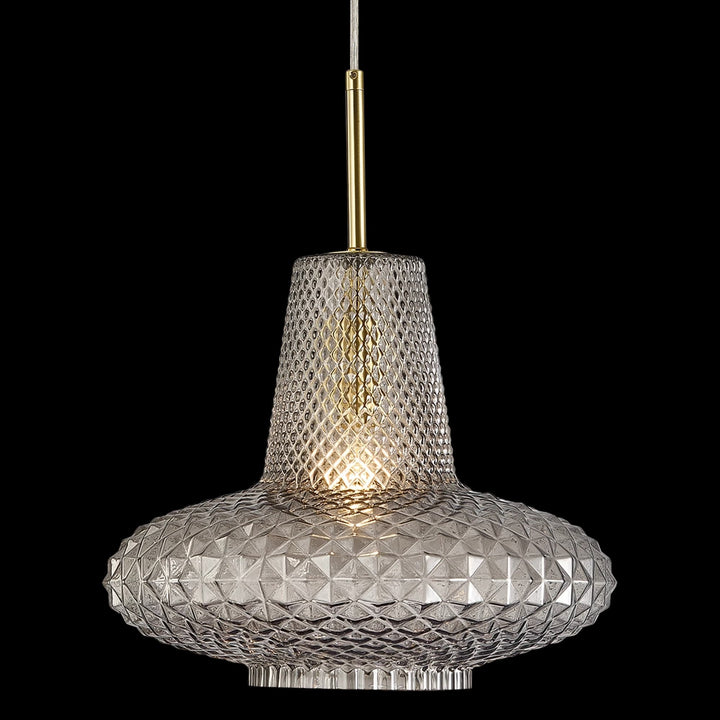Calibo Sculpt Faceted Cut Glass 1 Light Pendant | Gold and Smoke