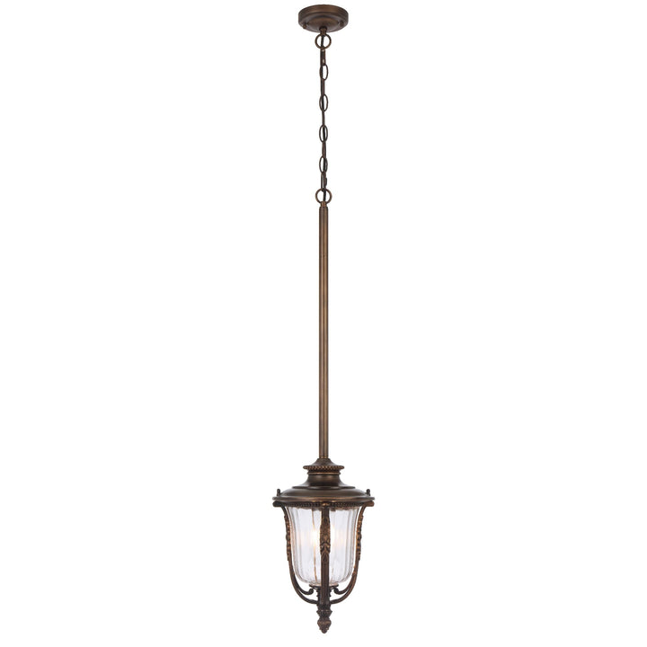 Telbix Ramiro Classic Outdoor Lantern Pendant with Textured Glass and Multiple Suspension | Bronze