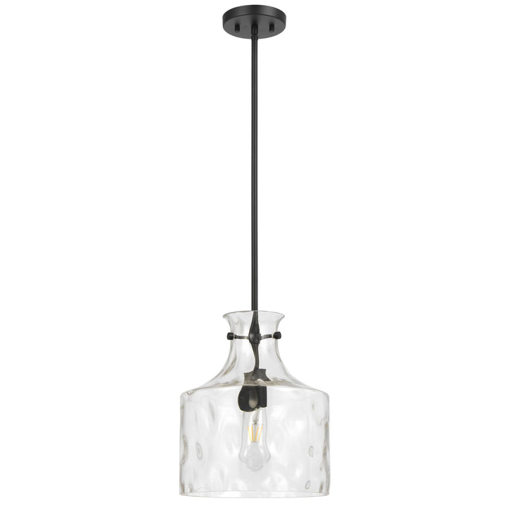 Telbix Perron Modern Glass Pendant with Dimpled Decanter-Inspired Shade | Black