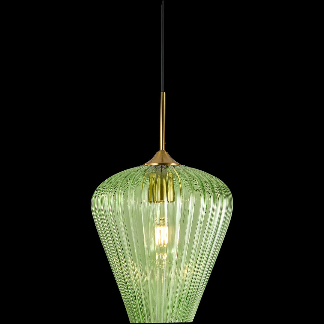 Calibo Ribbon Fluted Glass 230mm Pendant Light | Green
