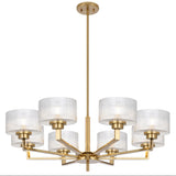 Telbix Moreno II 8 Light Modern Drum Pendant with Ribbed Glass Shade | Antique Gold