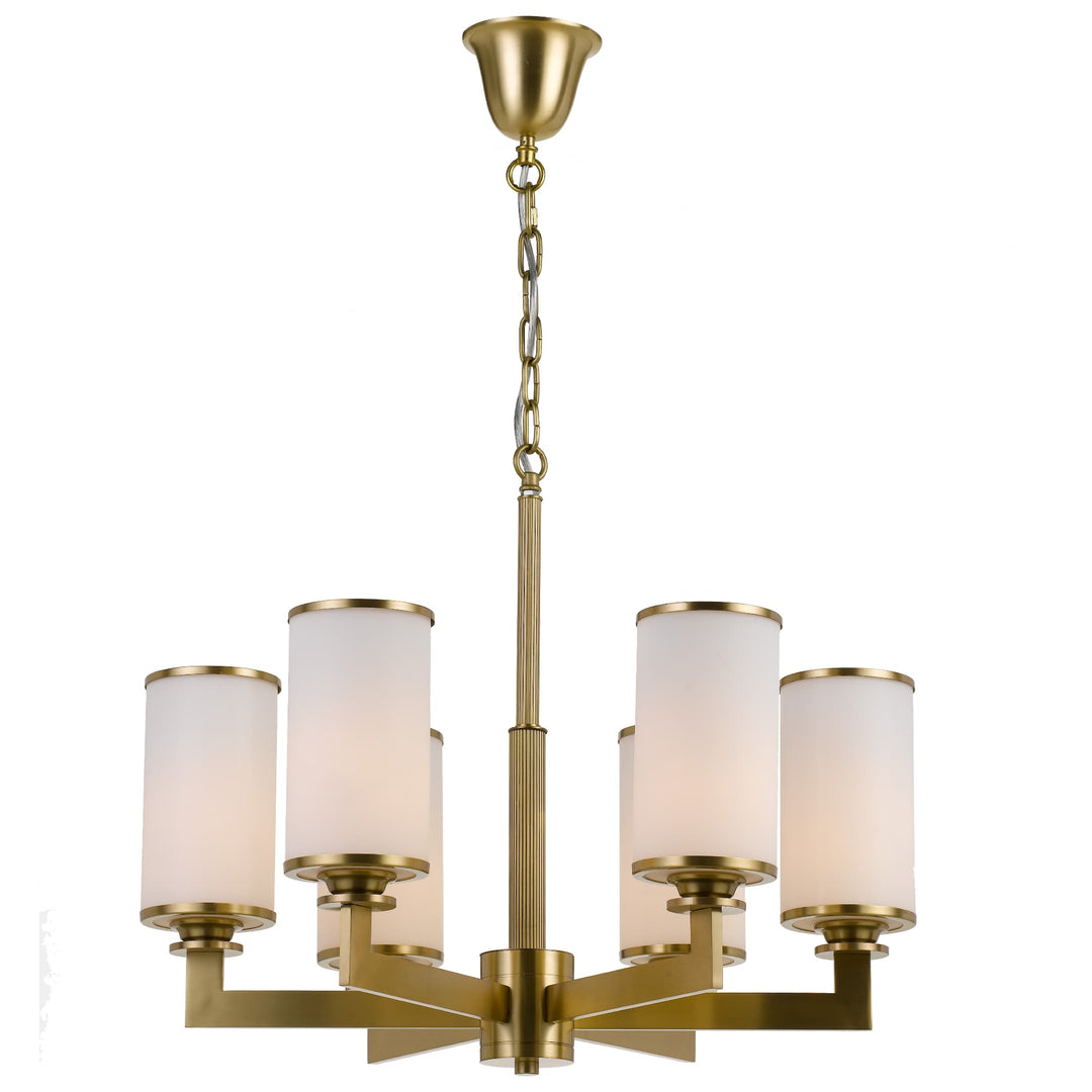 Telbix Ahern Brass and Opal Glass Pendant | 6 Light