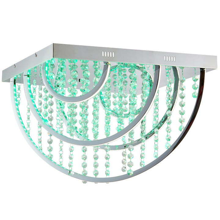 Telbix Luxia Square Flush Mount LED Ceiling Light with Cascading Crystals and RGB Colour Effects | Large