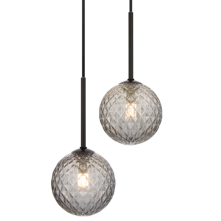 Telbix Gaston Black 2 Light Pendant Light | Smoke Tear