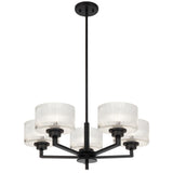 Telbix Moreno II 5 Light Modern Drum Pendant with Ribbed Glass Shade | Black