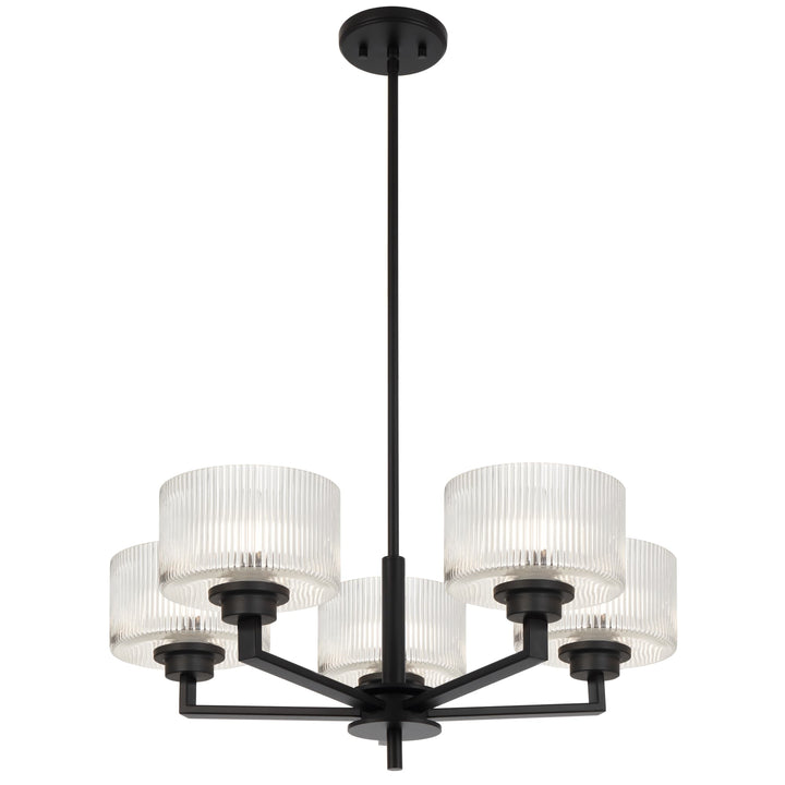 Telbix Moreno II 5 Light Modern Drum Pendant with Ribbed Glass Shade | Black