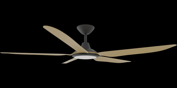 Calibo Storm 56" (1430mm) 5 Blade 18W Tricolour LED Light Indoor/Outdoor DC Ceiling Fan & Remote | Black & Bamboo