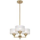 Telbix Moreno II 3 Light Modern Drum Pendant with Ribbed Glass Shade | Antique Gold