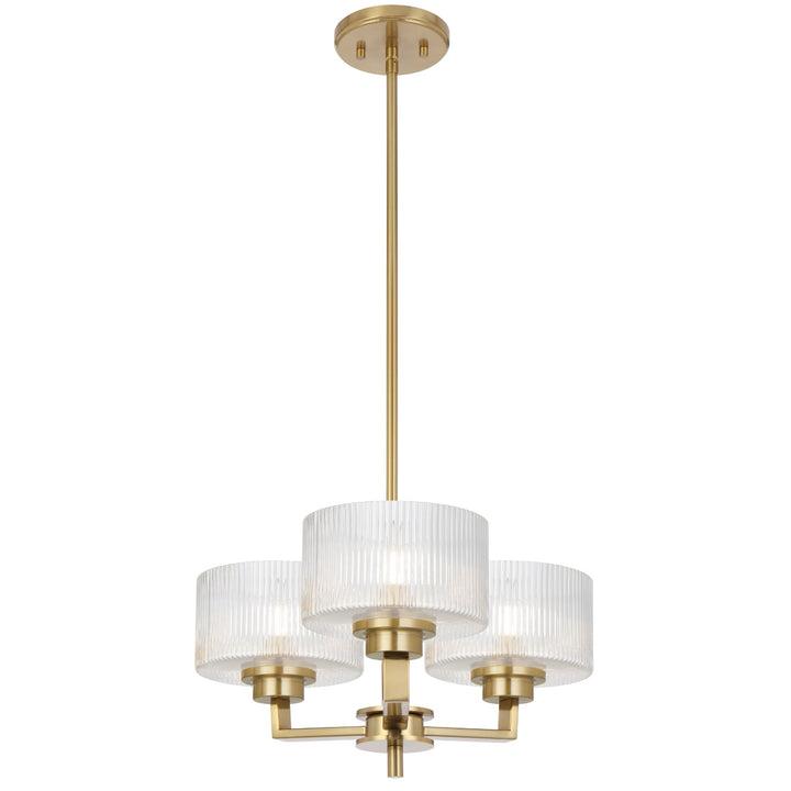 Telbix Moreno II 3 Light Modern Drum Pendant with Ribbed Glass Shade | Antique Gold
