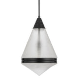 Telbix Harnon Modern Glass Pendant Light with Textured Cone Shade | Black