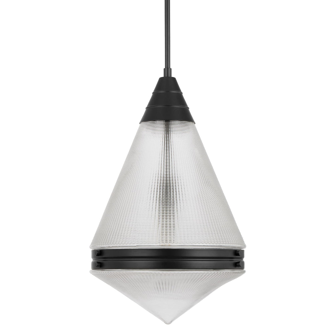 Telbix Harnon Modern Glass Pendant Light with Textured Cone Shade | Black