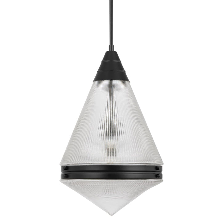Telbix Harnon Modern Glass Pendant Light with Textured Cone Shade | Black