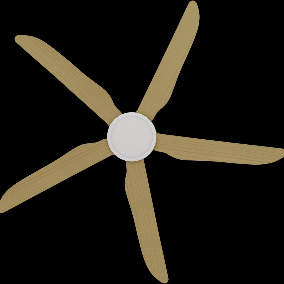 Calibo Storm 56" (1430mm) 5 Blade 18W Tricolour LED Light Indoor/Outdoor DC Ceiling Fan & Remote | White & Bamboo