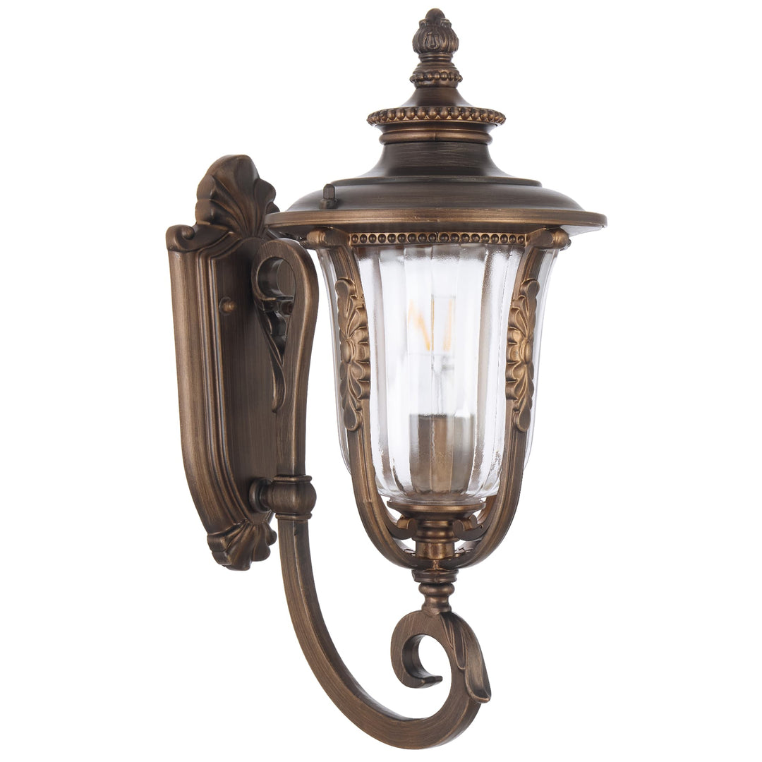 Telbix Ramiro Classic Lantern-Style Outdoor Wall Light with Textured Glass | Bronze