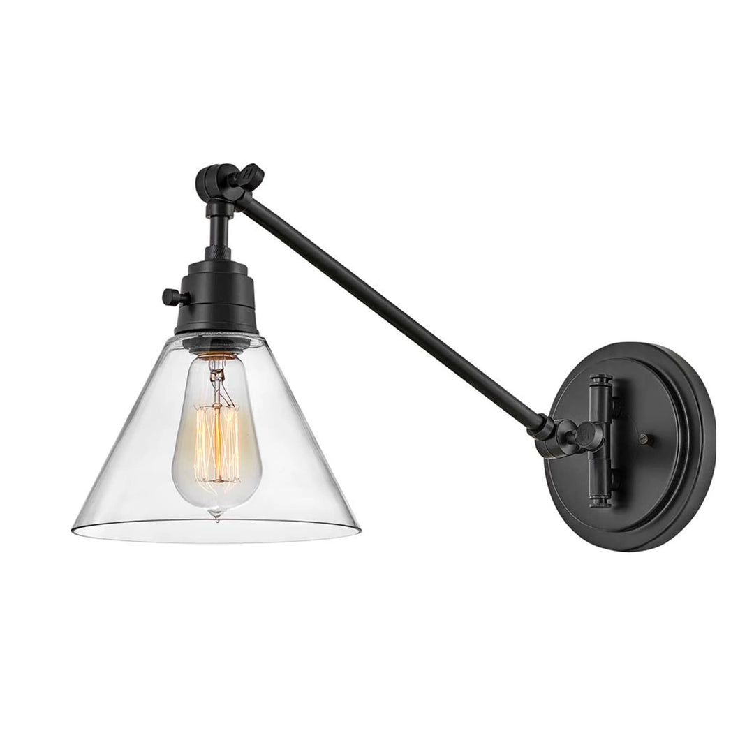 Hinkley Vintage Small Swing Adjustable Wall Sconce (E27) | Black & Clear Glass