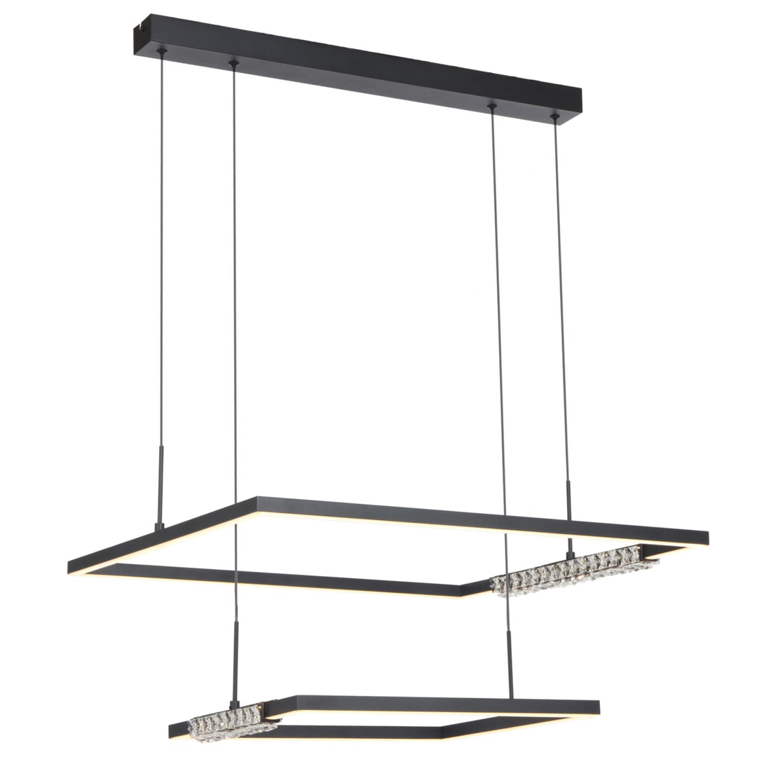 Telbix Zafra 2 Tier Cascading Square Tricolour LED Pendant with Crystals | Black