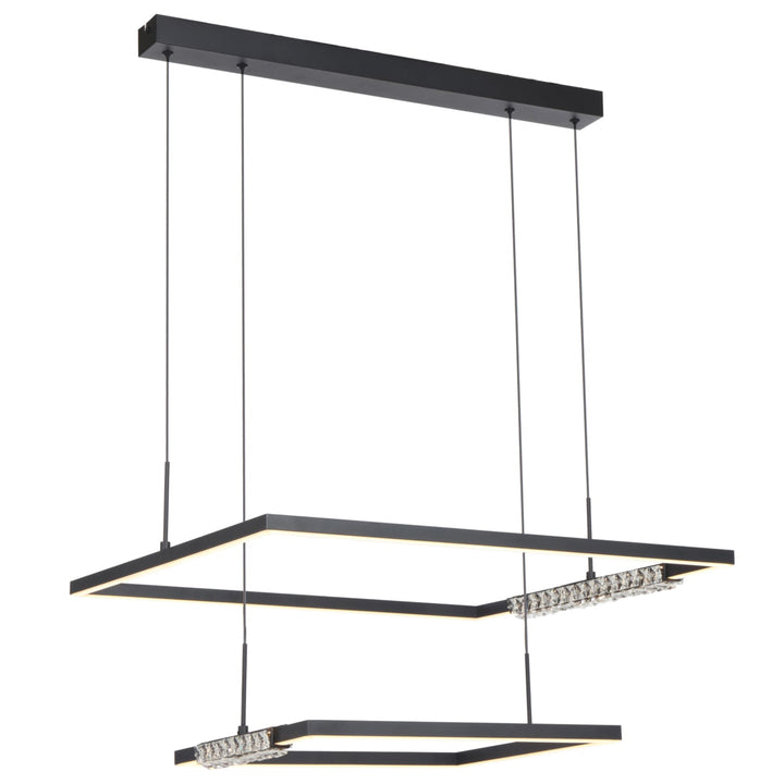 Telbix Zafra 2 Tier Cascading Square Tricolour LED Pendant with Crystals | Black