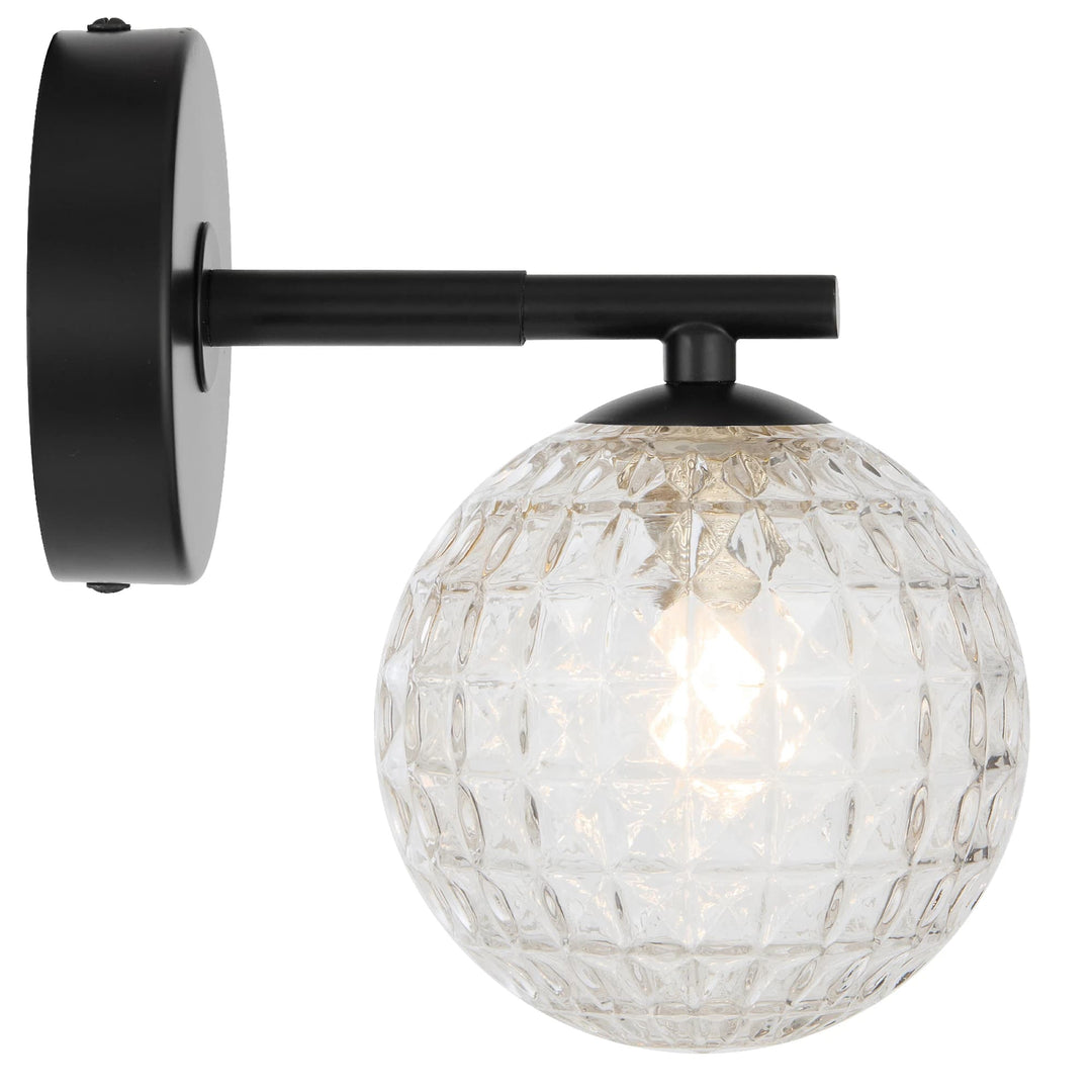Telbix Felton Black 1 Light Wall Light | Clear Prism