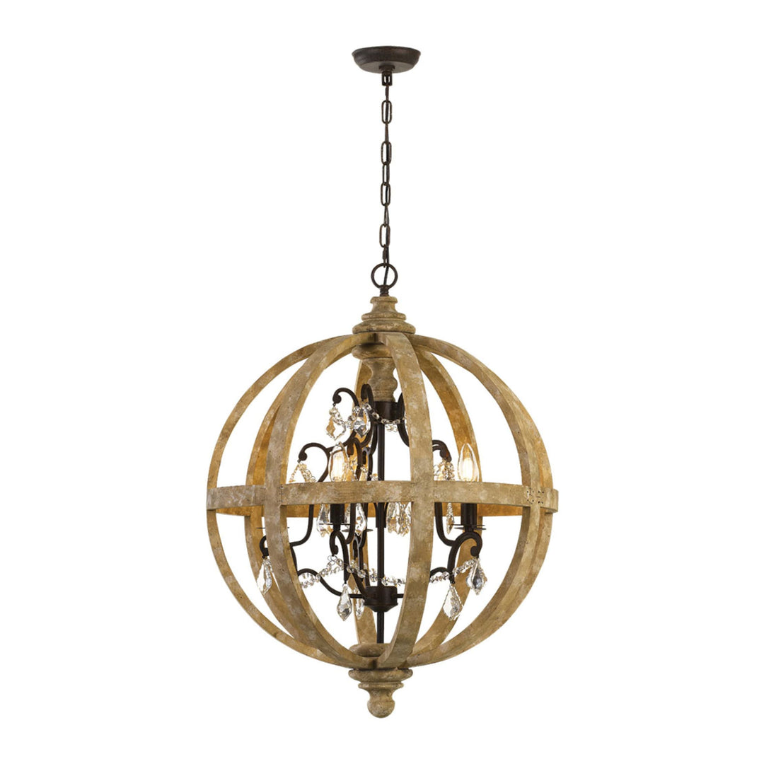 Telbix Florin Round Wood and Iron Cage Pendant Light (E14) | 5 Light