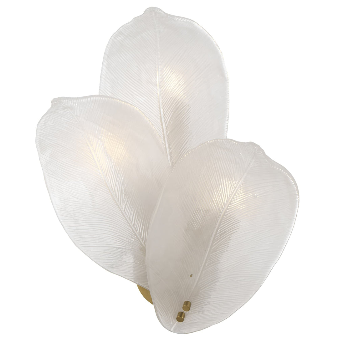 Telbix Monte Frosted Glass Leaf Motif 3-Light Wall Light | Brass