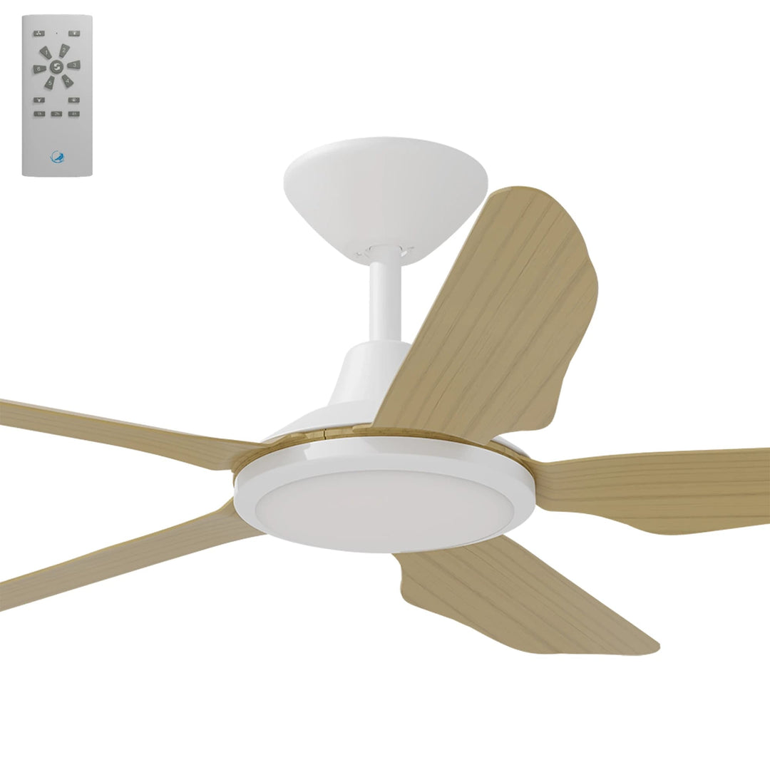 Calibo Storm 42" (1070mm) 5 Blade 18W Tricolour LED Light Indoor/Outdoor DC Ceiling Fan & Remote | White & Bamboo