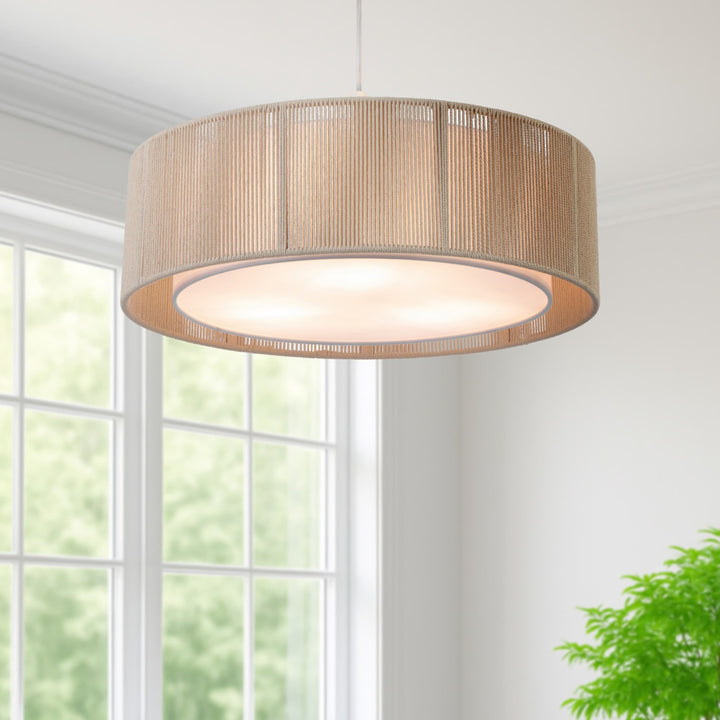 Telbix Cusco Scandinavian Pendant with Soft Woven Fabric Shade | Medium