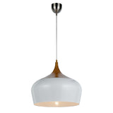 Telbix Polk White Shade With Oak Pendant Light (E27) | Medium