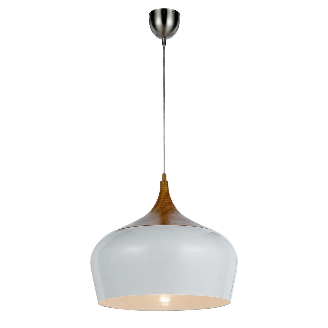 Telbix Polk White Shade With Oak Pendant Light (E27) | Medium