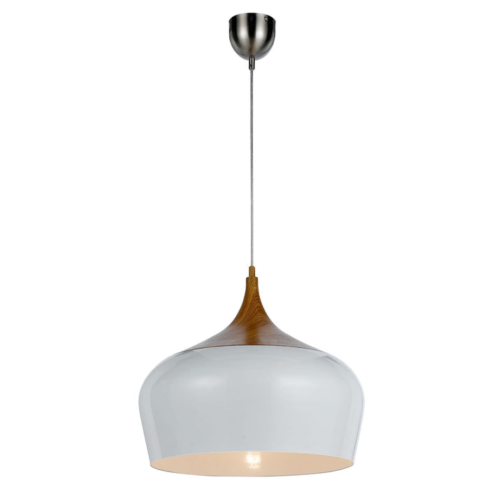 Telbix Polk White Shade With Oak Pendant Light (E27) | Medium