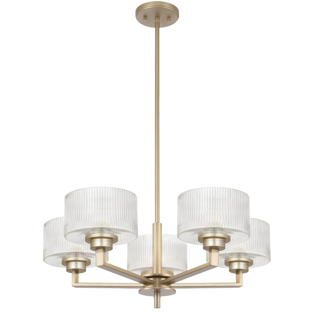 Telbix Moreno II 5 Light Modern Drum Pendant with Ribbed Glass Shade | Antique Silver
