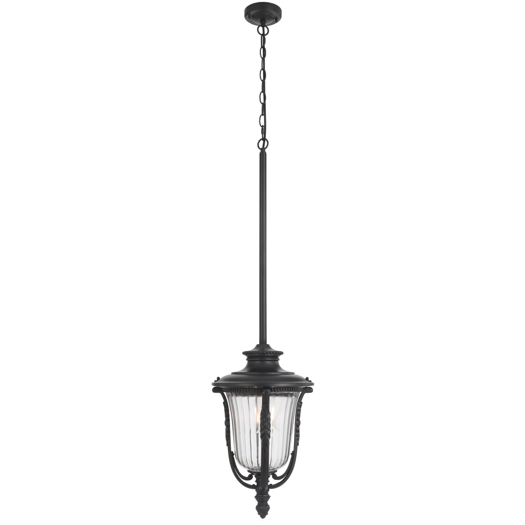 Telbix Ramiro Large Outdoor Lantern Pendant with Textured Glass and Multiple Suspension | Black