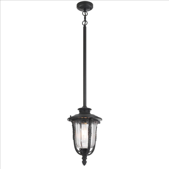 Telbix Ramiro Classic Outdoor Lantern Pendant with Textured Glass and Multiple Suspension | Black