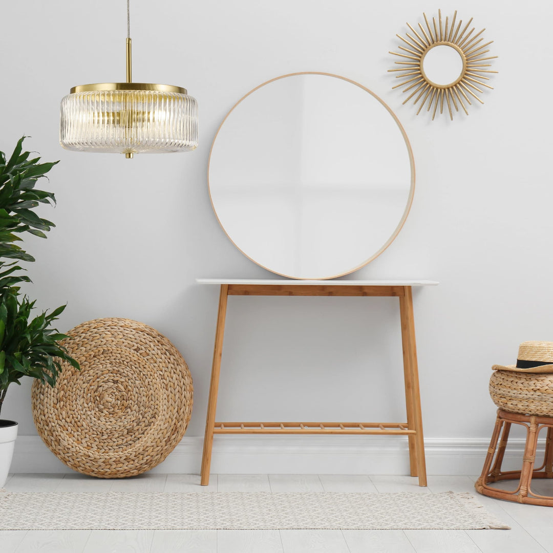 Calibo Whistler Ribbed Glass 3 Light Pendant | Gold and Clear
