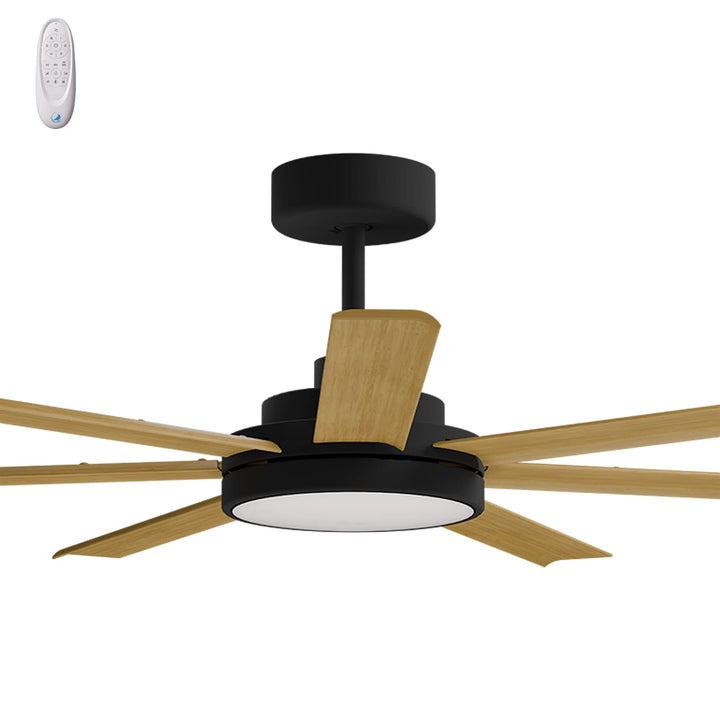 Calibo Alula 60" (1524mm) 7 Blade Indoor/Outdoor DC Ceiling Fan with 24W Light & Remote | Black & Teak