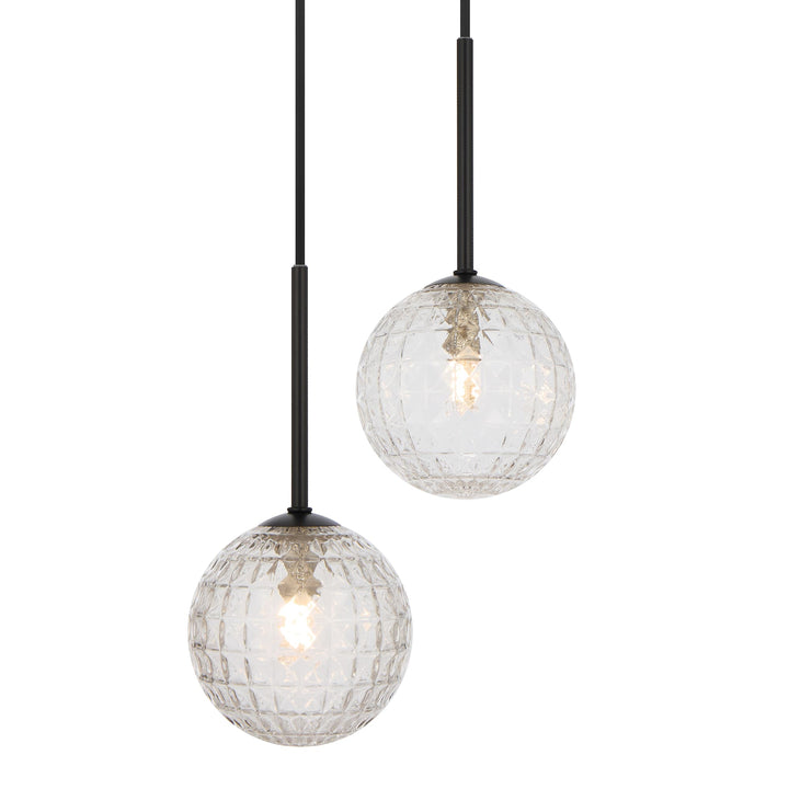 Telbix Gaston Black 2 Light Pendant Light | Clear Prism