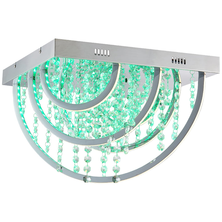 Telbix Luxia Square Flush Mount LED Ceiling Light with Cascading Crystals and RGB Colour Effects | Medium
