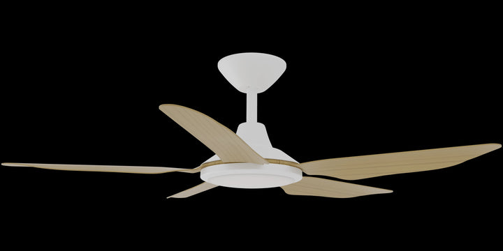 Calibo Storm 42" (1070mm) 5 Blade 18W Tricolour LED Light Indoor/Outdoor DC Ceiling Fan & Remote | White & Bamboo