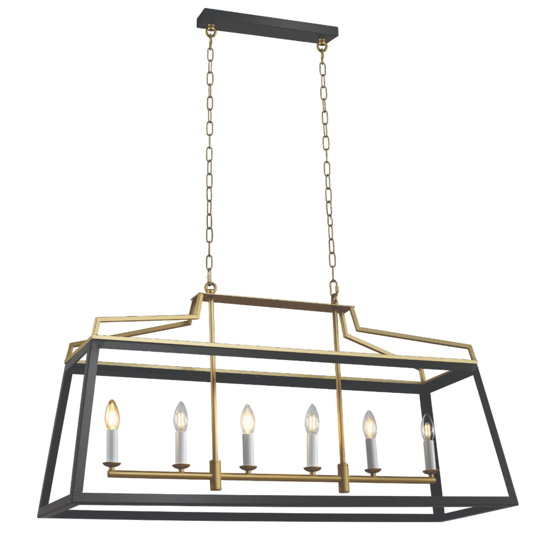 Telbix Monteal 6 Light Pendant | Black and Antique Gold