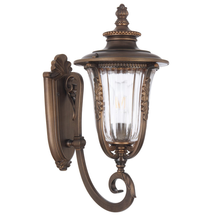 Telbix Ramiro Large Classic Lantern-Style Outdoor Wall Light with Textured Glass | Bronze