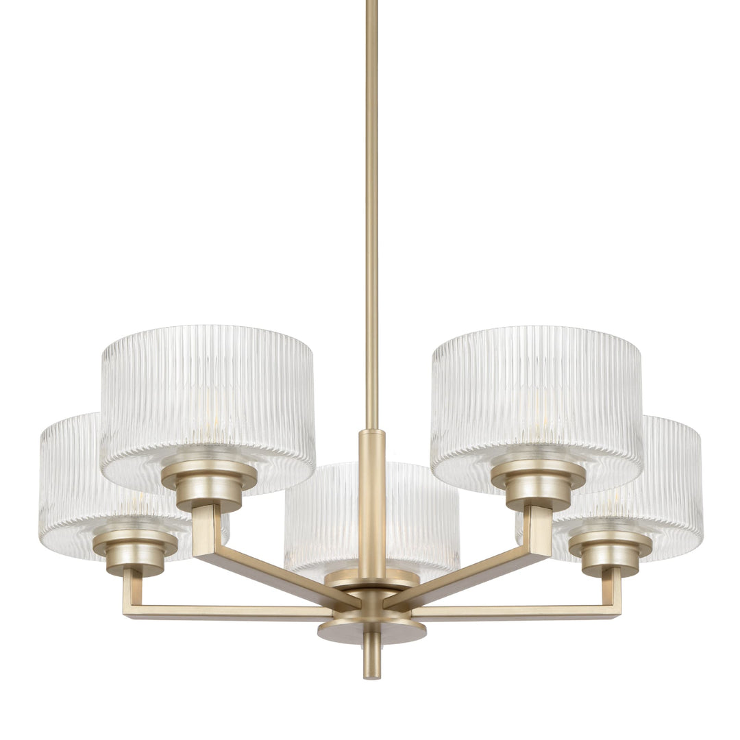 Telbix Moreno II 5 Light Modern Drum Pendant with Ribbed Glass Shade | Antique Silver
