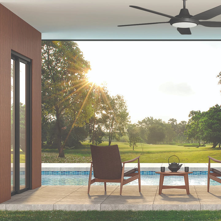 Calibo Storm 56" (1430mm) 5 Blade 18W Tricolour LED Light Indoor/Outdoor DC Ceiling Fan & Remote | Matte Black