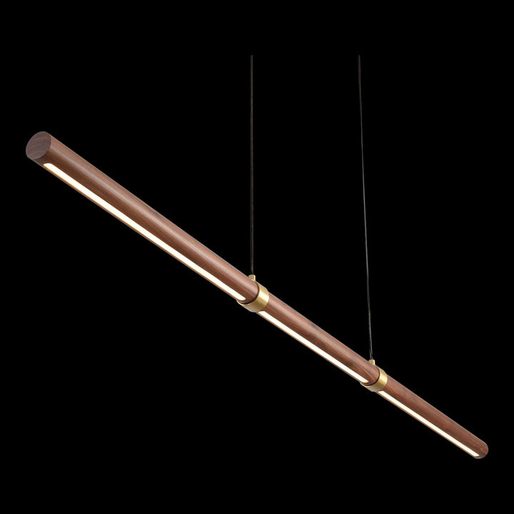 Calibo Aquila 1500mm Timber Tubular LED Linear Pendant with Brass Finish Collar | Walnut with Black