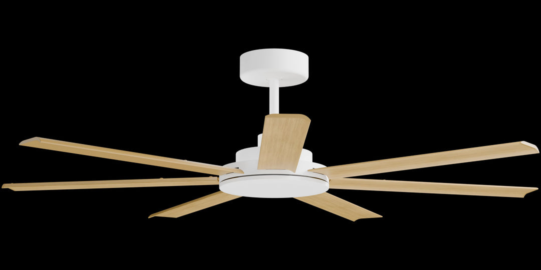 Calibo Alula 60" (1524mm) 7 Blade Indoor/Outdoor DC Ceiling Fan & Remote | White & Bamboo