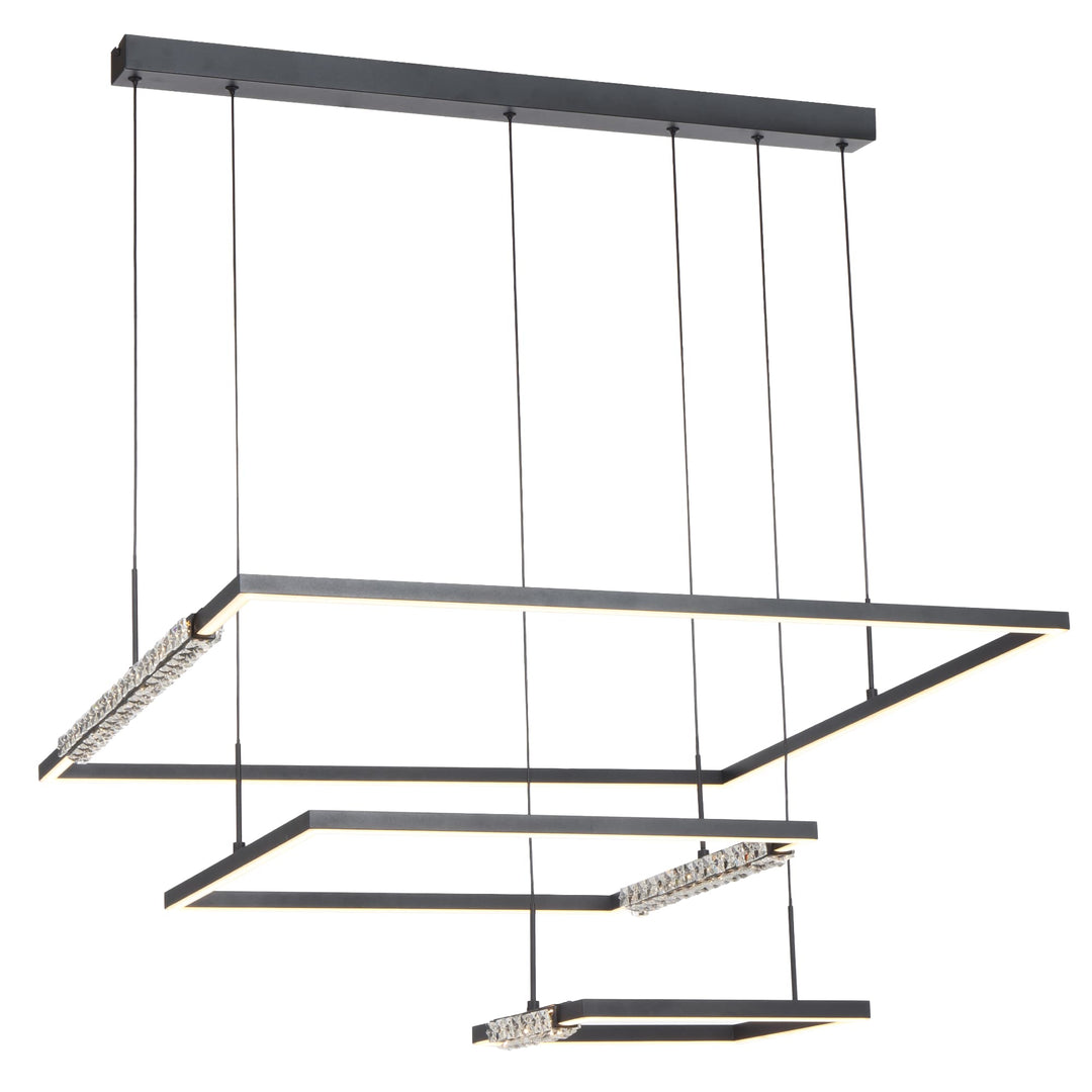 Telbix Zafra 3 Tier Cascading Square Tricolour LED Pendant with Crystals | Black