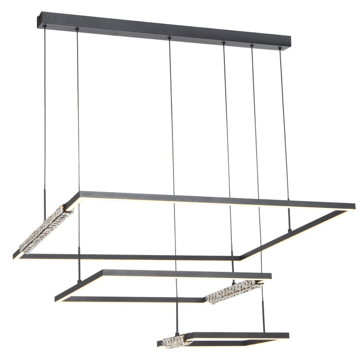 Telbix Zafra 3 Tier Cascading Square Tricolour LED Pendant with Crystals | Black