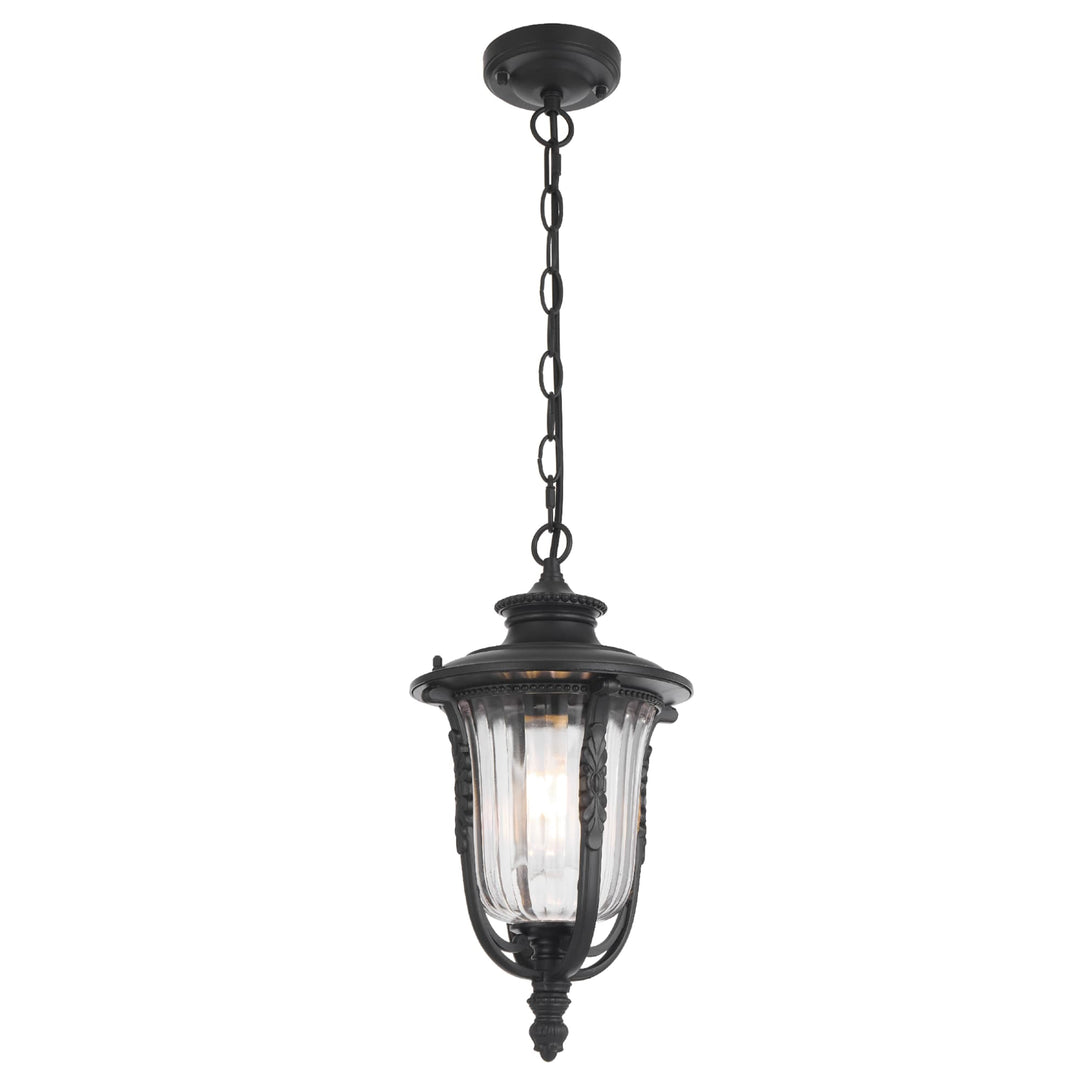 Telbix Ramiro Classic Outdoor Lantern Pendant with Textured Glass and Multiple Suspension | Black