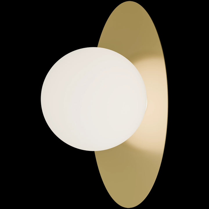 Calibo Crest Opal Glass 140mm Orb Wall Light Oval Plate 300mm | Brass