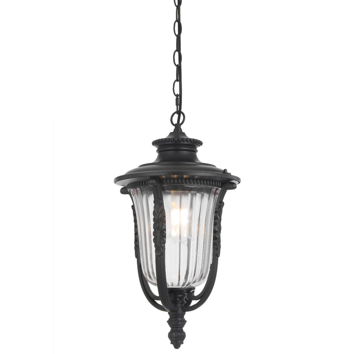 Telbix Ramiro Large Outdoor Lantern Pendant with Textured Glass and Multiple Suspension | Black